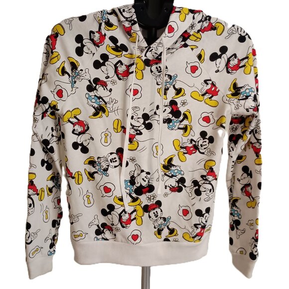Disney Minnie & Mickey Mouse All-Over Print White Lightweight Hoodie Women’s S - Picture 1 of 14